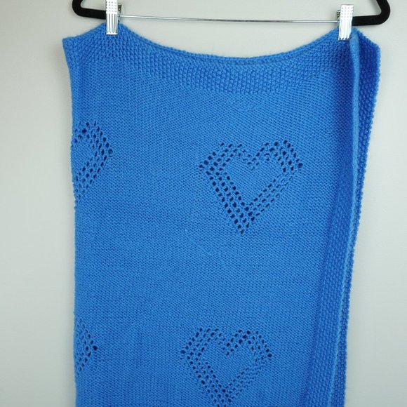 Handmade‎ Blue Heart Knitted Blanket 36x40 - Picture 4 of 5